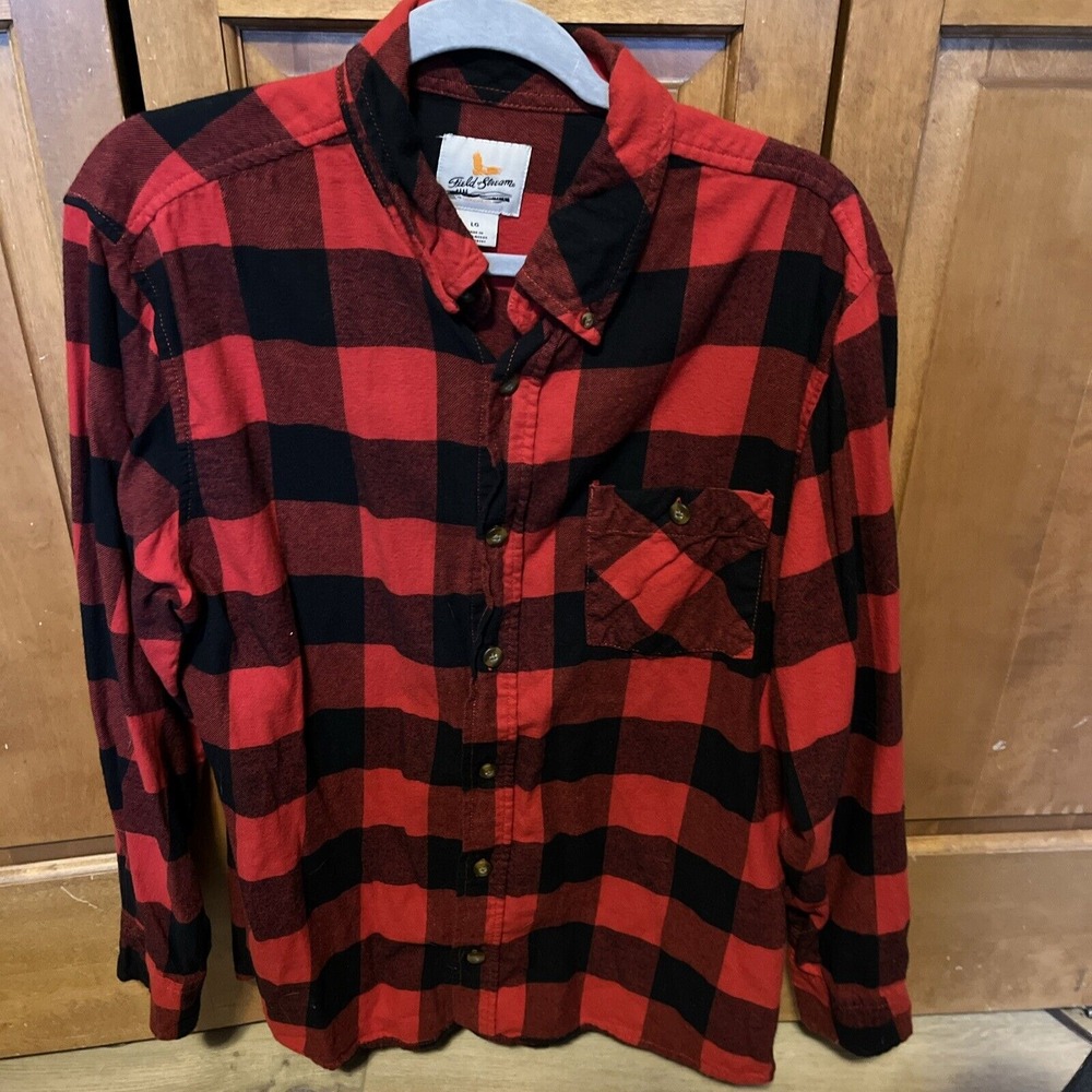 Field and Stream mens Red/black Plaid Flannel Shirt size Large
